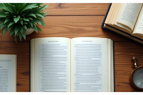 An open textbook and research papers on a desk with a magnifying glass, symbolizing scientific inquiry.