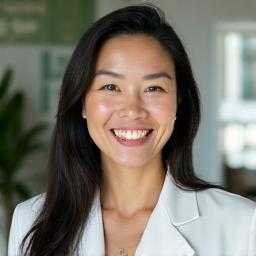 Smiling female nutritionist reviewing healthy food charts